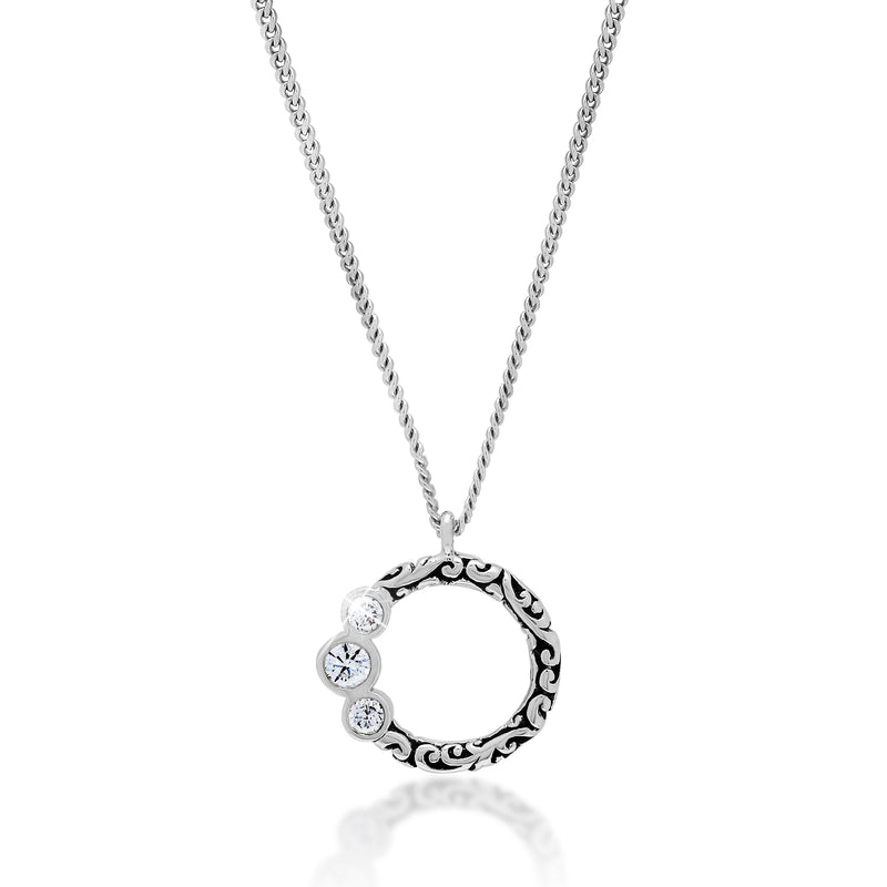 Diamond (0.25 CT) Dot Circle Outline with Classic Signature Lois Hill Scroll Necklace (16mm*17mm)