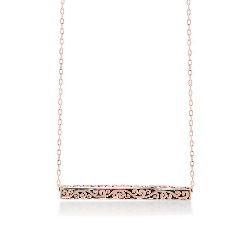 18K Rose Gold Bar with Classic Signature Lois Hill Scroll Neklace (25mm*3mm)