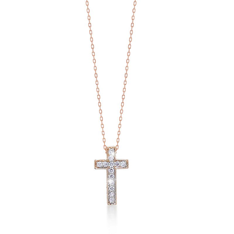 18K Rose Gold and White Diamond (0.13 CT) Cross with Signature Lois Hill Scroll Necklace (8mm*14mm)