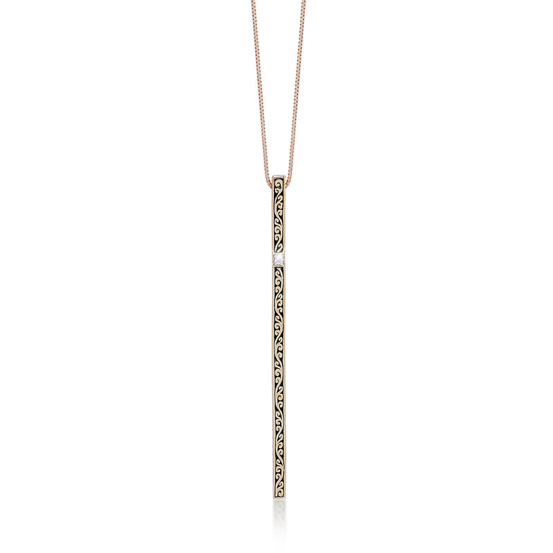 18K Rose Gold 16" Vertical Bar Classic Signature Lois Hill Scroll with Solitaire Diamond (0.01 CT) Necklace