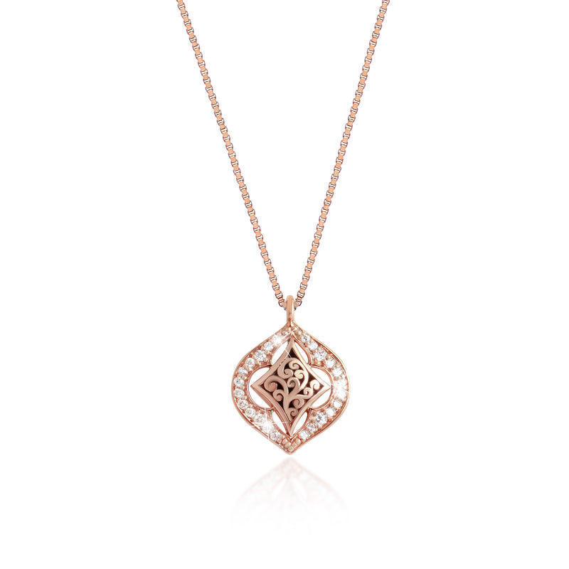 18K Rose Gold Kite Pendant and Diamond (0.13 CT)  Satellite with Classic Signature Lois Hill Scroll Necklace