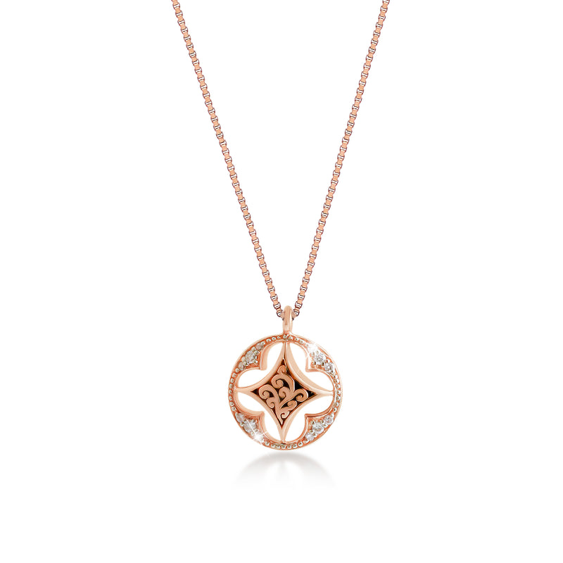18K Rose Gold Star and Diamond (0.17 CT) Accents Halo with Classic Signature Lois Hill Scroll Necklace