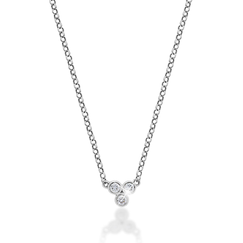 Three Cluster Diamond (0.20 CT) Dot with Classic Signature Lois Hill Scroll Necklace (7mm*7mm)