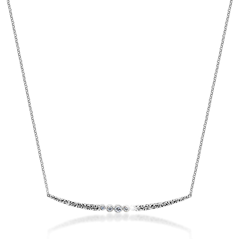 Diamond (0.34 CT) Dot and Cresent Intricate Scroll with Classic Signature Lois Hill Scroll Necklace (72mm*4mm)