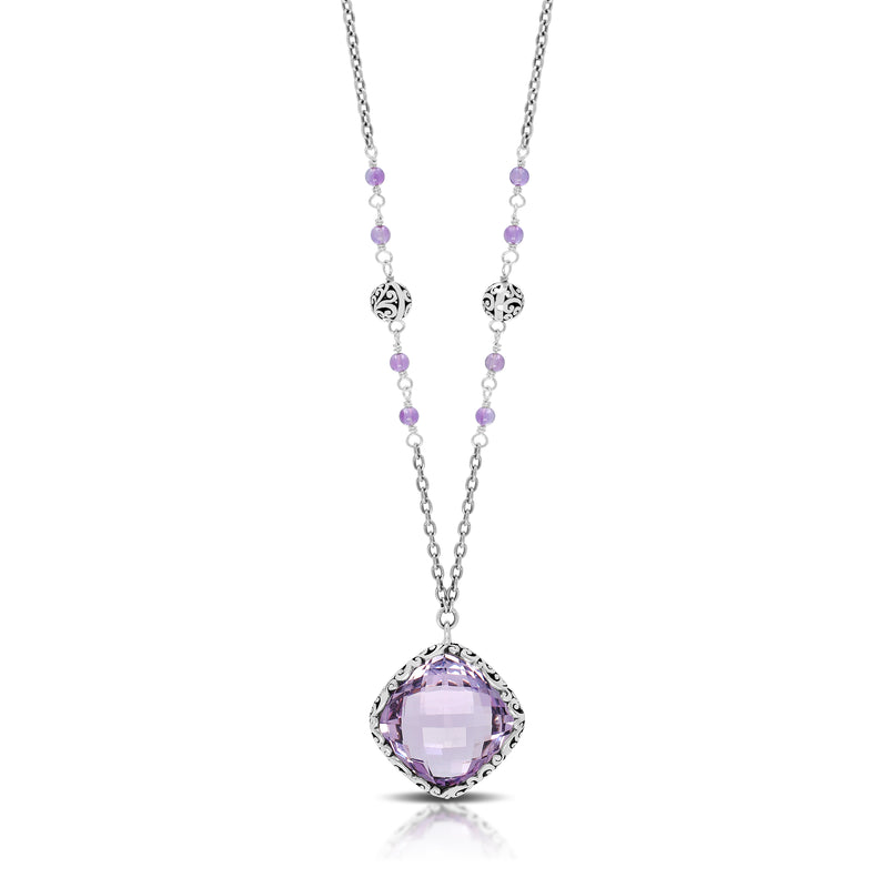 Rose-de-France Amethyst (18mm) Pendant with LH Beads Necklace (18")