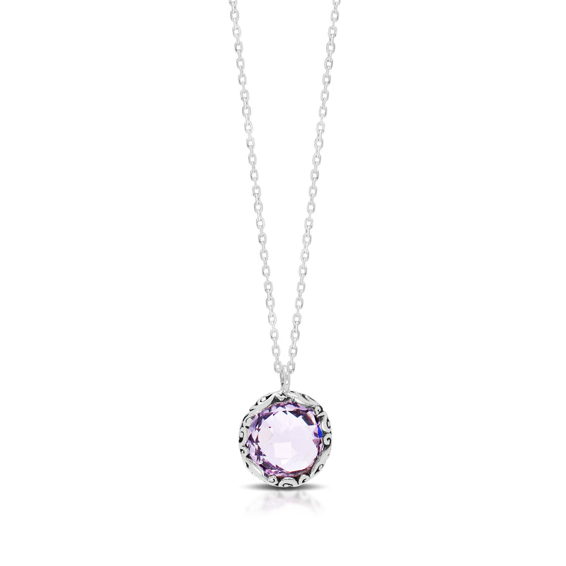 Rose-de-France Amethyst (10mm) Pendant with Classic Chain Necklace (16"-18")