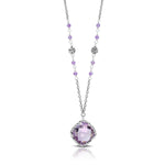 Rose-de-France Amethyst (14mm) Pendant with Faceted Bead Wire Wrapped Necklace (18")
