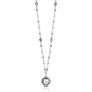 Rose-de-France Amethyst (14mm) Pendant Stylized Single LayerNecklace (17"-20")