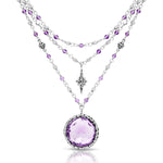 Rose-de-France Amethyst (18mm) Pendant with Three Layers Shimmering Necklace (17"-20")