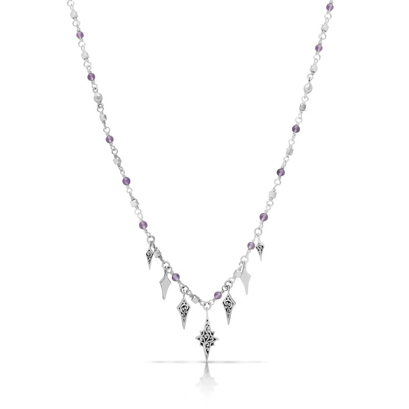 Rose-de-France Amethyst Beads with Starburst Charms Necklace (17"-20")