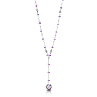 Rose-de-France Amethys Beads  With 10 mm Round  Amethys Pendant Lariat Wire-Wrapped Necklace (17"-20")