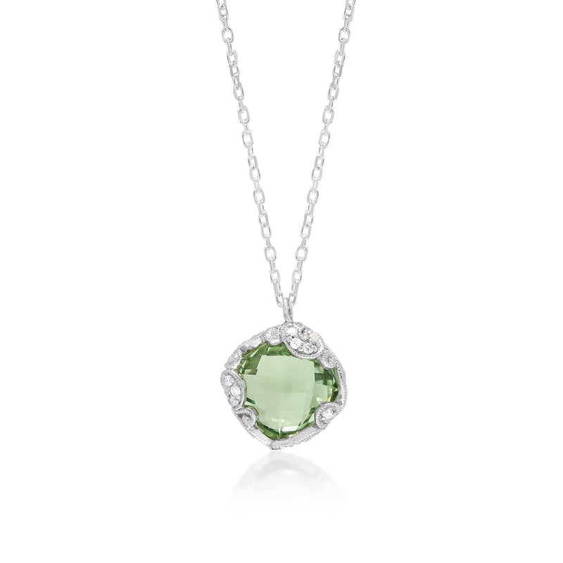 Green Quartz and Decorated Diamond (0.05 CT) Borders with Classic Signature Lois Hill Scroll Necklace (12mm*16mm)