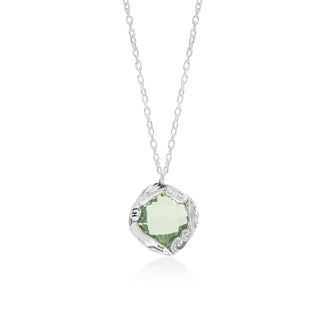 Green Quartz and Decorated Diamond (0.05 CT) Borders with Classic Signature Lois Hill Scroll Necklace (12mm*16mm)