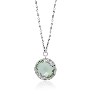 Round Green Quartz and White Diamond (0.25 CT) Scroll Outer Necklace (21mm*27mm)