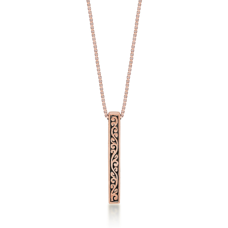 18K Rose Gold Vertical Bar with Lois Hill Signature Scroll (3mm*18mm) Necklace. Adjustable Chain 16"-18"