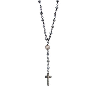 Brown Diamond (7.5 CT) Ball and Cross on Black Diamond Bead Necklace (7mm*14mm)