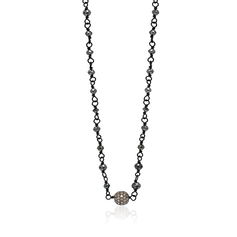 Brown Diamond (6.87 CT) Ball with Black Diamond Bead Necklace