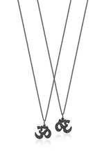 Black Diamond 'Om' Pendant Necklace in Black Rhodium Plated Sterling Silver - Lois Hill Jewelry