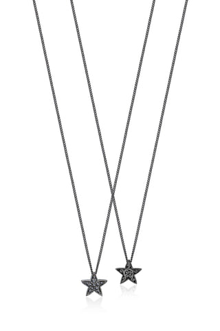 Black Diamond Star Pendant Necklace in Black Rhodium Plated Sterling Silver