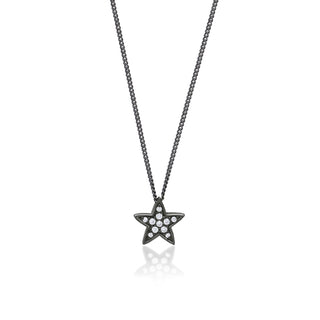 White Diamond Star Pendant Necklace in Black Rhodium Plated Sterling Silver