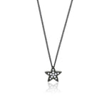 White Diamond Star Pendant Necklace in Black Rhodium Plated Sterling Silver