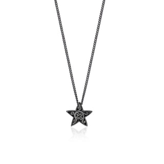 White Diamond Star Pendant Necklace in Black Rhodium Plated Sterling Silver