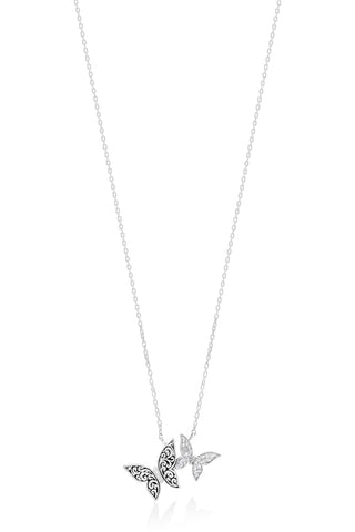 Handcarved Scroll & Diamond Butterfly Necklace - Lois Hill Jewelry
