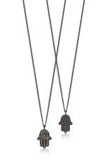 Brown Diamond Hamsa Pendant Necklace in Black Rhodium Plated Sterling Silver