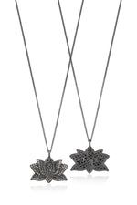 Brown Diamond Lotus Pendant Necklace in Black Rhodium Plated Sterling Silver