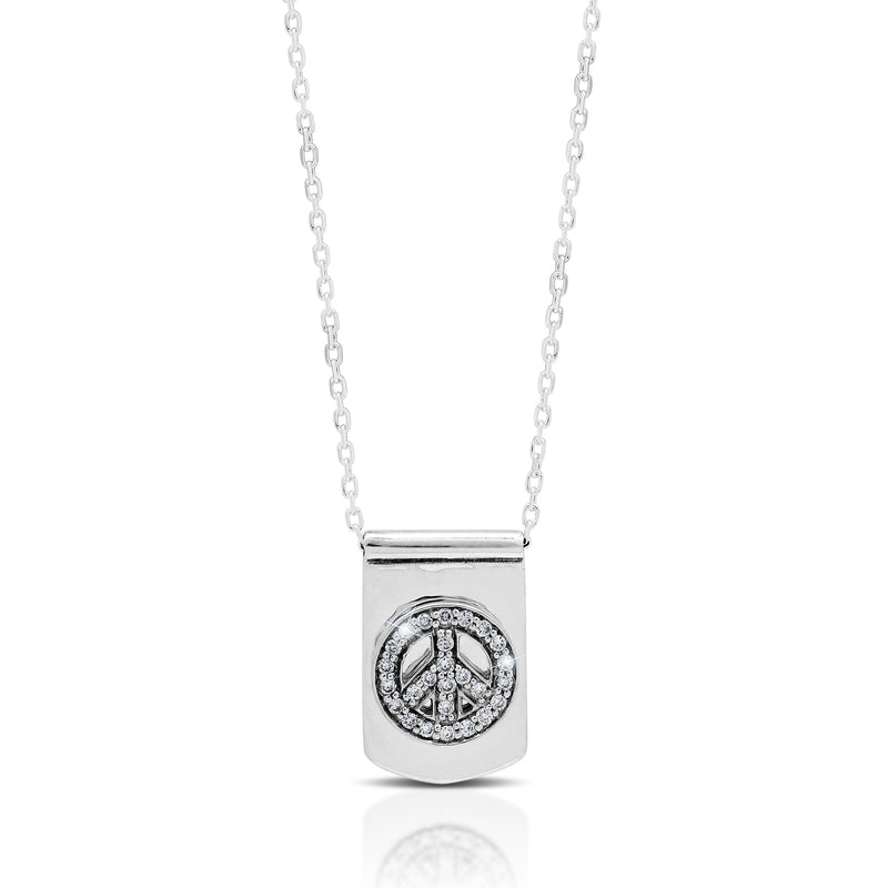 Diamong (0.13 CT) ID tag Peace with Classic Signature Lois Hill Scroll Pendant Necklace (10mm*16mm)