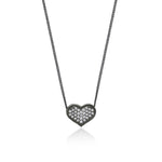 White Diamond Heart Pendant Necklace in Black Rhodium Plated Sterling Silver