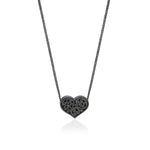 White Diamond Heart Pendant Necklace in Black Rhodium Plated Sterling Silver