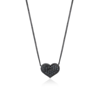 Black Diamond Heart Pendant Necklace in Black Rhodium Plated Sterling Silver