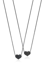 Black Diamond Heart Pendant Necklace in Black Rhodium Plated Sterling Silver
