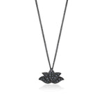 Small Black Diamond Lotus Pendant Necklace in Black Rhodium Plated Sterling Silver