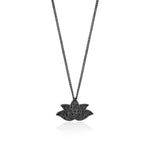 Small Black Diamond Lotus Pendant Necklace in Black Rhodium Plated Sterling Silver