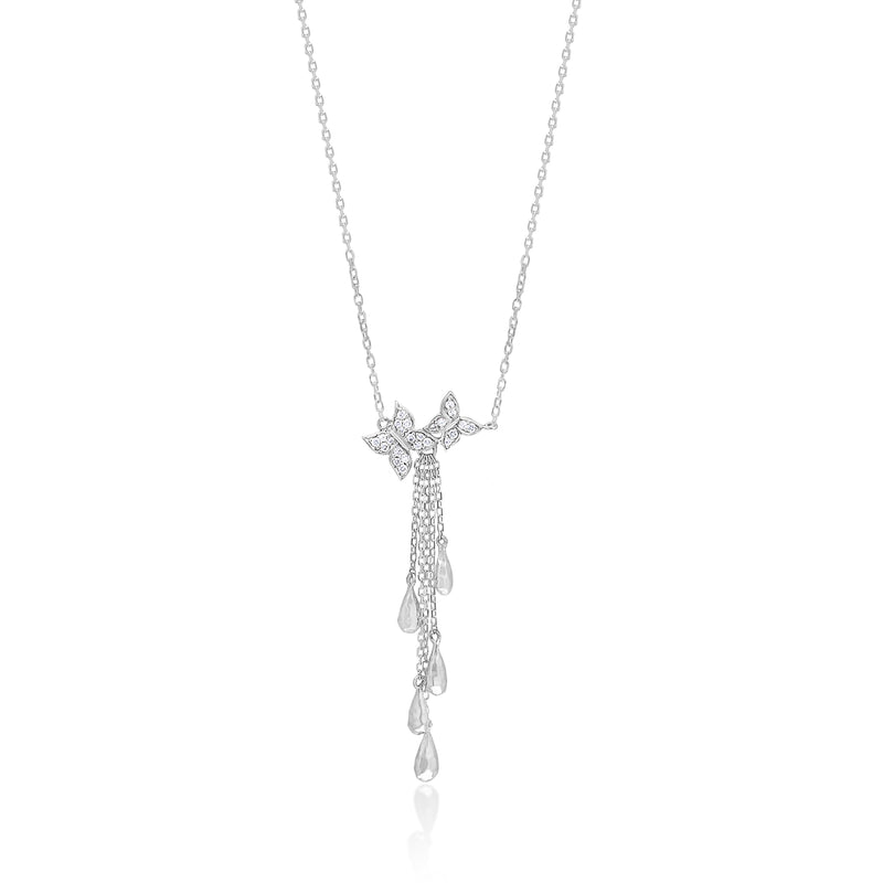 Twin Butterfly White Diamond Lariat Necklace