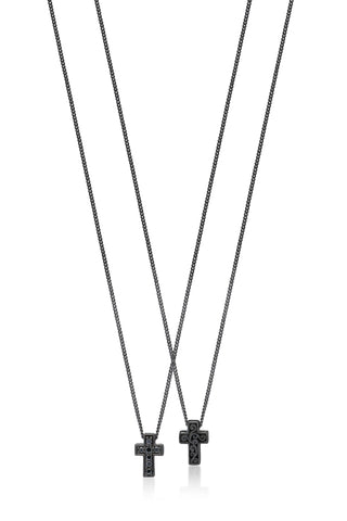 Small Black Diamond Cross Pendant Necklace in Black Rhodium Plated Sterling Silver