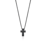 Small Black Diamond Cross Pendant Necklace in Black Rhodium Plated Sterling Silver