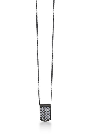 White Diamond Dog Tag  Pendant Necklace in Black Rhodium Plated Sterling Silver