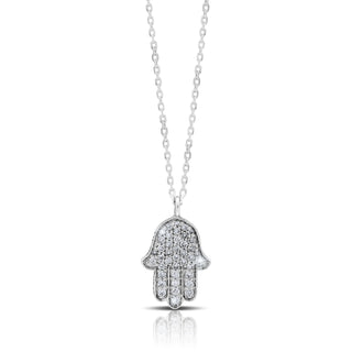 LH Hand Carved Scroll md Hamsa Diamond Pendant Necklace