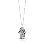 LH Hand Carved Scroll md Hamsa Diamond Pendant Necklace