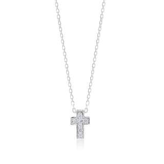 White Diamond Sterling Silver LH Signature Scroll X-small Cross Pendant Necklace on Adjustable Chain - Lois Hill Jewelry
