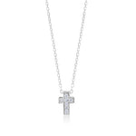White Diamond Sterling Silver LH Signature Scroll X-small Cross Pendant Necklace on Adjustable Chain - Lois Hill Jewelry