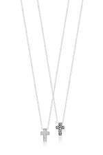 White Diamond Sterling Silver LH Signature Scroll X-small Cross Pendant Necklace on Adjustable Chain - Lois Hill Jewelry