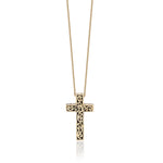18K Gold and White Diamond (0.04 CT) with Intricate Signature Lois Hill Scroll Double Cross Necklace (9mm*15mm)