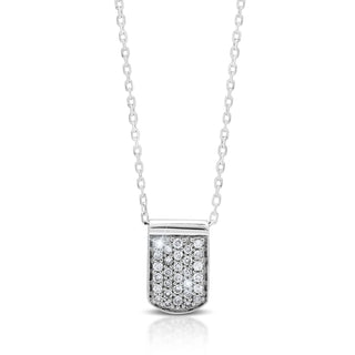 LH Hand Carved Scroll sm IDtag Pave Diamond Pendant Necklace. 7mm x 12mm Pendant