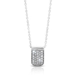 LH Hand Carved Scroll sm IDtag Pave Diamond Pendant Necklace. 7mm x 12mm Pendant