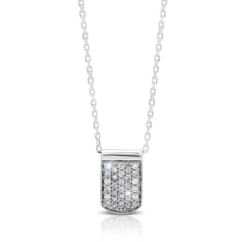 LH Hand Carved Scroll sm IDtag Pave Diamond Pendant Necklace. 7mm x 12mm Pendant