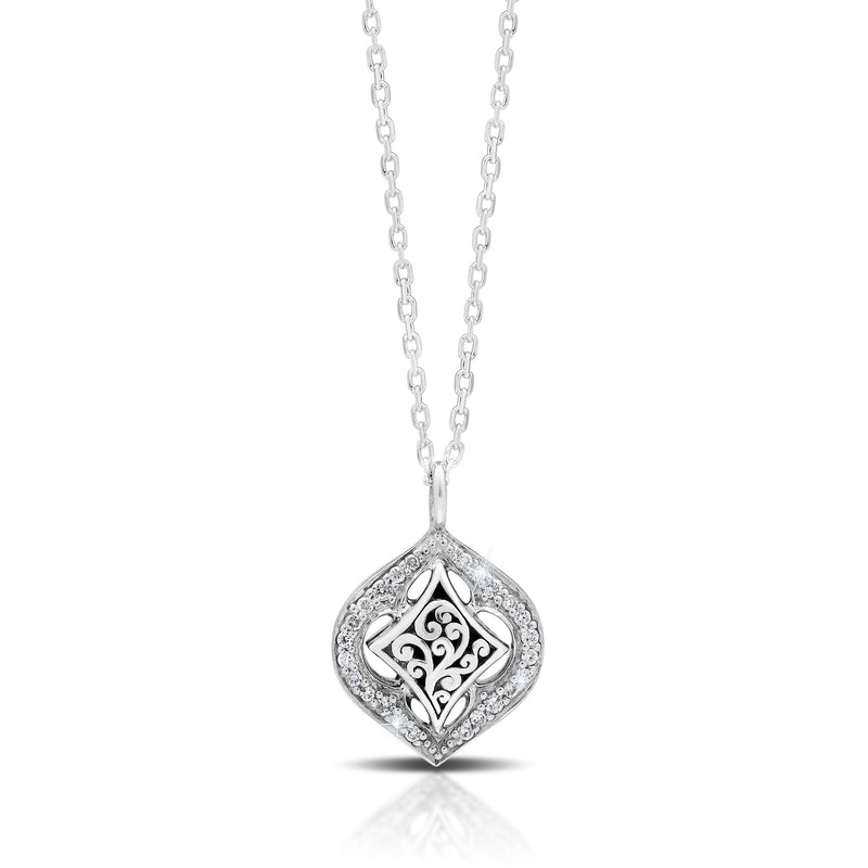 Marquise Drop Pendant with White Diamond on Diamond Cut Chain